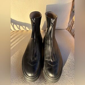 The Row Black Leather Zip Up Platform Ankle Boots